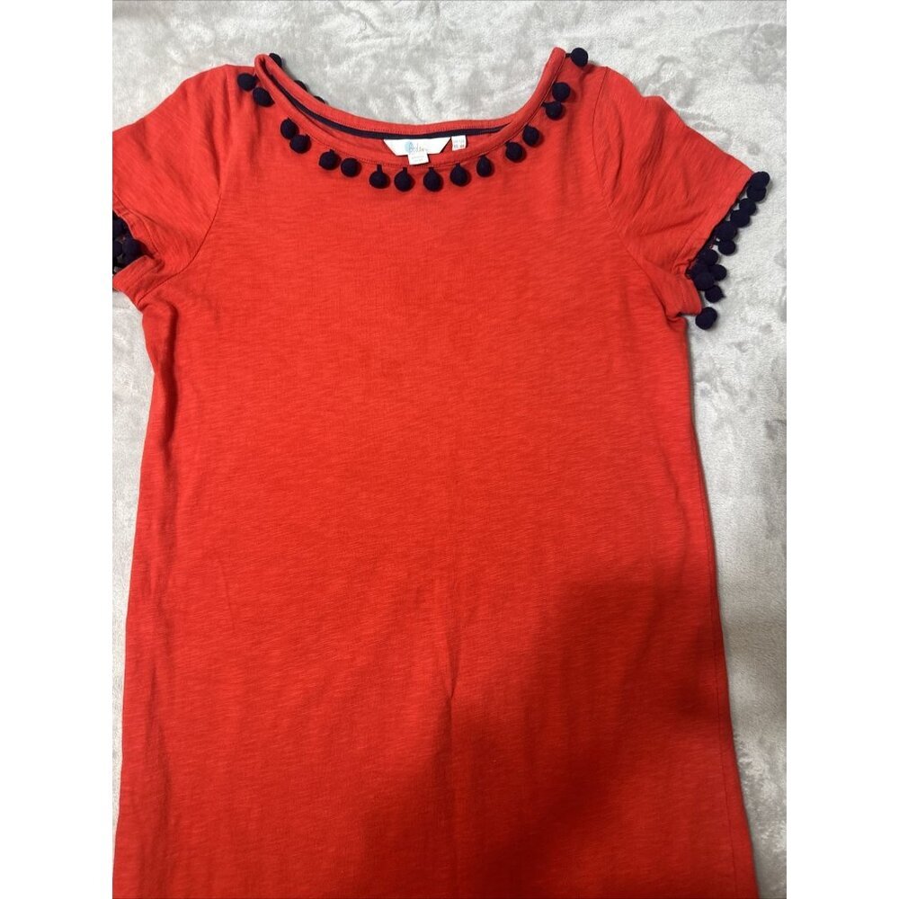 Women’s Boden T-shirt Dress Red Orange Pom-Pom Size 8 - Picture 5 of 13